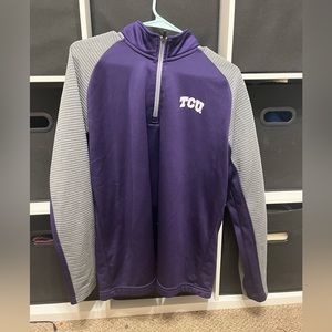 unisex, athletic TCU half zip.